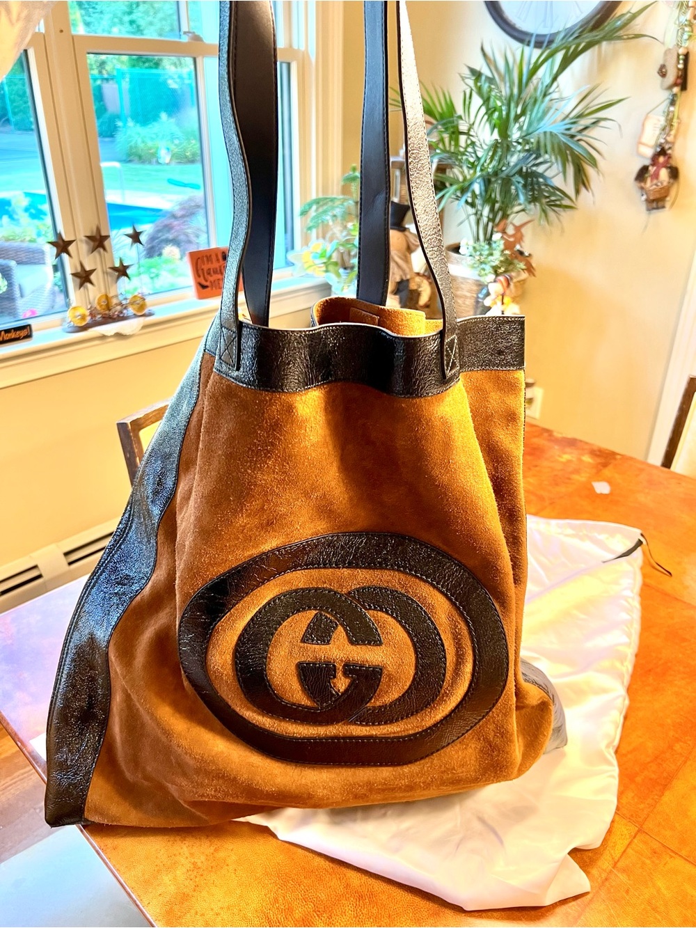 Gucci Brown Suede Tote with Black Leather Trim